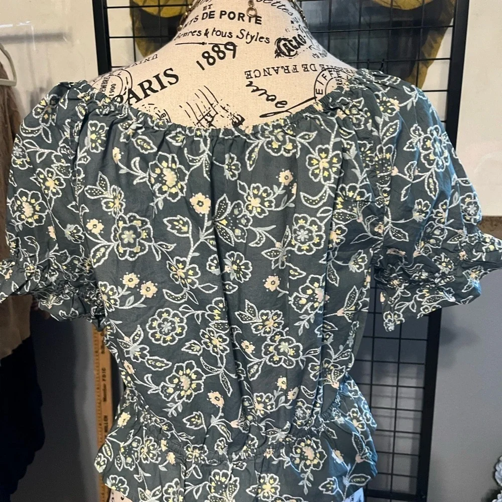 J. Crew Floral Blouse in Green and White